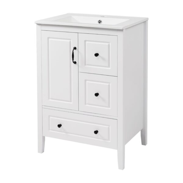 Retro Bathroom Vanity With Sink, Soft Closing Cabinet & Drawers - White