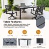 5 Pieces Outdoor Patio Dining Set, Rectangular Table & 4 Swivel Rock Dining Chairs With Sunbrella Cushion - Ember Black - Image 6
