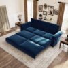 King Pull Out Sofa Bed, Chesterfield Sofa, 3 In 1 Velvet Convertible Sleeper Sofa With Nailhead Trim & Rolled Arm For Living Room, Bedroom, Apartment, Office - Blue - Image 2