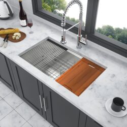 Undermount Workstation Kitchen Sink Stainless Steel Single Bowl - Black