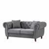 Chesterfield Velvet Upholstery Fabric Sofa With Roll Armrest And Nailhead, Mid Century Modern 2 Seater Couch - Gray - Image 6