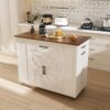 Rustic Movable Kitchen Island On Wheels With Storage & Power Outlet - White - Image 2