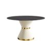 53.15" Modern Artificial Stone Round Carbon Steel Base Dining Table, Can Accommodate 6 People - Black / White - Image 7
