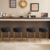 Round Bar Stools (Set of 2), Contemporary Upholstered Dining Stools For Kitchens, Coffee Shops And Bar Stores - Black / Gold - Image 4