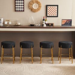 Round Bar Stools (Set of 2), Contemporary Upholstered Dining Stools For Kitchens, Coffee Shops And Bar Stores - Black / Gold
