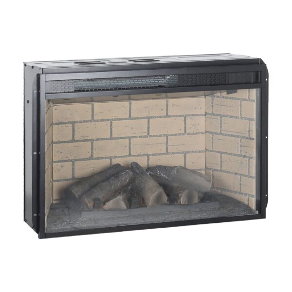 26" Infrared Quartz Heater Fireplace Insert -Woodlog Version With Brick - Antique Black