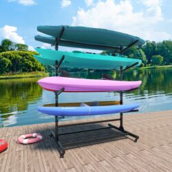 Heavy Duty Freestanding Kayak Storage Rack With Adjustable 8 Kayak Stand And Wheels For Garage, Indoor & Outdoor Use Metal - Black