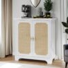 Rattan Decorated Sideboard Buffet Storage Liquor Cabinet - White - Image 4
