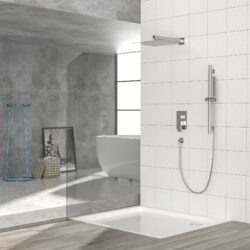 Modern Shower System With Adjustable Slide Bar, Stainless Steel And Brass Construction - Brushed Nickel