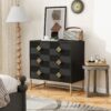 3 Drawer Storage Cabinet, 3 Drawer Modern Dresser, Chest Of Drawers With Decorative Embossed Pattern Door For Entryway, Living Room, Bed Room - Black - Image 4