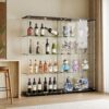 Modern Glass Display Cabinet With 4 Shelf Double Doors And Lock, Tempered Glass Bookshelf For Living Room - Black - Image 7