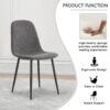 Modern Mid Century Style Dining Chairs (Set of 4) With Soft Linen Fabric And Metal Legs - Dark Gray - Image 6