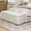 Chic Corduroy Upholstered Storage Ottoman With Vertical Stripe Design - Light Gray - Image 2