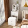 3 In 1 Dressing Table With LED Mirror & Storage Stool, Compact Makeup Vanity - White - Image 4