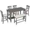 Elegant 6 Piece Counter Height Dining Table Set With Shelf, 4 Chairs And Bench - Gray - Image 3