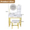 Modern Makeup Vanity Table With LED Lights, Power Outlet, And Metal Chair - White - Image 4