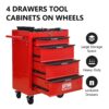 Rolling Metal Tool Chest With 4 Drawers, 20" Steel Storage Cabinet With Ball Bearing Slides - Red / Black - Image 4