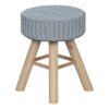 Ottoman, Pouf, Footrest, Foot Stool, Round Velvet, Natural Wood Legs, Contemporary, Modern - Gray - Image 3