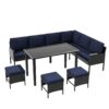 7 Piece Outdoor Furniture Set With Waterproof Cushions, Glass Table, And Space Saving Design - Blue - Image 10