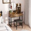 Makeup Vanity Table With LED Lights, 3 Color Options, Power Outlet - Brown - Image 4