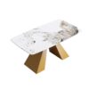 63" Modern Artificial Stone Pandora White Curved Metal Leg Dining Table, 6 People - Antique White / Gold - Image 4
