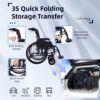 Premium Foldable Transport Wheelchair Frame Double Brakes Adjustable Armrests & Seat Belt Breathable Cushion Anti Backflip 300Lbs Capacity - Black / Blue - Image 6
