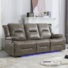 3 Seater Home Theater Recliner Manual Recliner Chair With A Led Light Strip Two Built-In Cup Holders For Living Room - Gray - Image 3