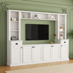 Minimalist - Entertainment Wall Unit Set With Bridge For TVs Up To 75", Ample Storage Space TV Stand With Adjustable Shelves - White