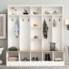 Wide Design Hall Tree With Storage Bench, Minimalist Shoe Cabinet With Cube Storage & Shelves, Multifunctional Coat Rack With 8 Hooks For Entryways, Mudroom - White - Image 4