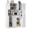 Freestanding Buffet With Hutch, Large Kitchen Pantry Storage Cabinet Cupboard With Pull Out Side Cabinet, Door Shelves And Drawer - White - Image 5