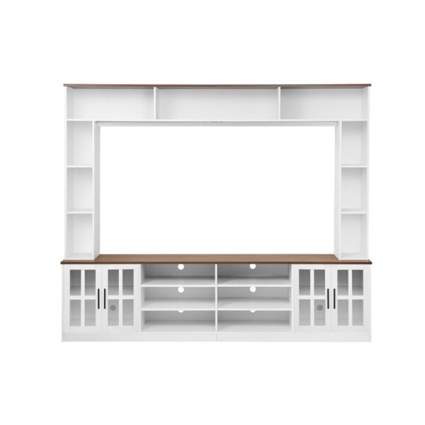 Wall Unit Entertainment Center With Bookshelves For TVs Up To 80", Modern TV Stand Media Console With Cabinets, Tempered Glass Doors And Adjustable Shelves For Living Room - White