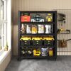 Heavy Duty 5 Tier Adjustable Metal Shelving Unit With Pegboard And Wheels For Multipurpose Storage - Black - Image 4