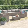 6 Seater Patio Wicker Sofa Set With Coffee Table - Gray Mix - Image 2