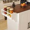 Kitchen Island Cart With Foldable Tabletop & Drop Leaf Mobile Breakfast Bar With Wood Top And Storage - White / Walnut - Image 17