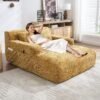 Chenille Interior Lazy Sofa Chaise Longue With Armrests And 3 Pillows - Yellow - Image 3