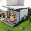 Modern Design Outdoor Dog House With Food Bowl And Wheels Pine - Gray / White - Image 13