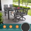 5 Pieces Outdoor Patio Furniture Set, 4 Swivel Rockers Sunbrella Fabric Cushioned, Rectangular Table With Umbrella Hole - Bourbon Brown - Image 4
