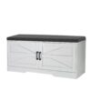 2 Tier Shoe Bench With Padded Seat, 2 Barn Doors And Adjustable Shelves, For Entryway And Living Room - White - Image 2