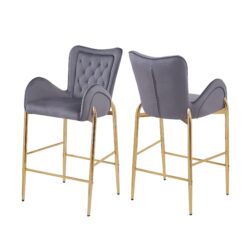 Velvet Fabric Counter Height Bar Stools (Set of 2) With Legs And Footrests, 28.75" - Gray