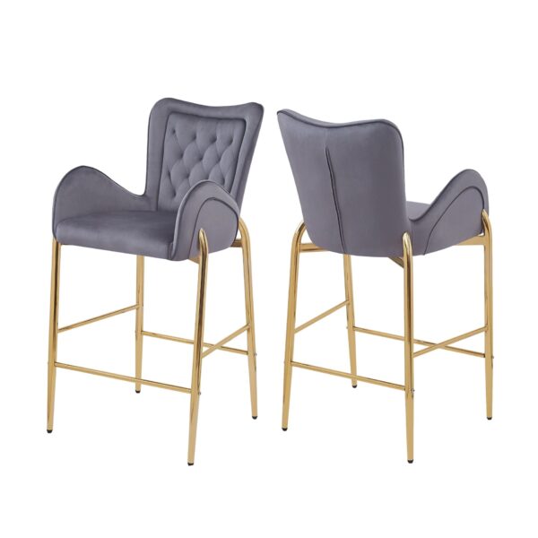 Velvet Fabric Counter Height Bar Stools (Set of 2) With Legs And Footrests, 28.75" - Gray