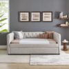 Mid Century Upholstered Tufted Daybed With Trundle Elegant Button And Nailhead Design Full Daybed & Twin Trundle - Beige - Image 4