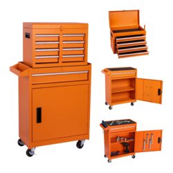 Tool Chest, 5 Drawer Rolling Tool Storage Cabinet With Detachable Top Tool Box, Liner, Universal Lockable Wheels - Orange