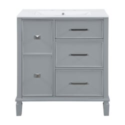 Bathroom Vanity With Ceramic Sink, Flip Out Drawer Design For Plumbing, Soft Close Drawers Painted Cabinet With Solid Wood Legs - Gray