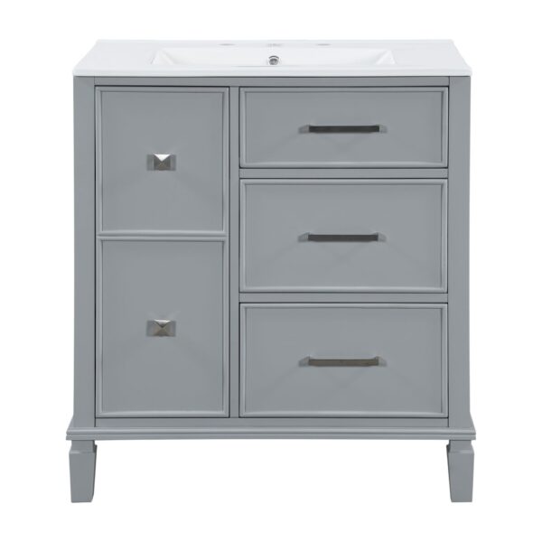 Bathroom Vanity With Ceramic Sink, Flip Out Drawer Design For Plumbing, Soft Close Drawers Painted Cabinet With Solid Wood Legs - Gray