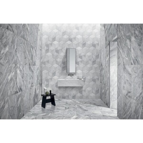 Hexagon Carrara Stone Marble Tile Ol Textured 3D Fluted (Set of 12) - Natural / Gray