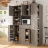 Freestanding Buffet With Hutch, Large Kitchen Pantry Storage Cabinet Cupboard With Pull Out Side Cabinet, Door Shelves And Drawer - Brown - Image 5