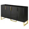 Modern Sideboard With Four Doors, Metal Handles & Legs And Adjustable Shelves Kitchen Cabinet - Black - Image 10
