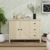 Modern 2 Door 3 Drawer Storage Cabinet, Buffet Cabinet With 2 Embossed Door For Living Room, Kitchen, Entryway - Natural - Image 5