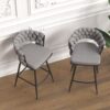 28" Bar Chair Linen Woven Bar Stool (Set of 2) Upholstered With Legs, 360 Swivel, Counter Arm Chairs With Back Footrest - Gray - Image 5