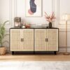 Elegant And Functional 4 Door Rattan Decorative Storage Cabinet For Bedroom, Living Room - Black - Image 2